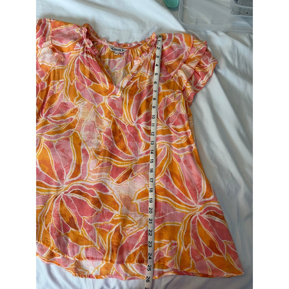 Nanette Lepore Orange  & Pink Floral Ruffle Sleeve‎ Top - Medium - Picture 7 of 8